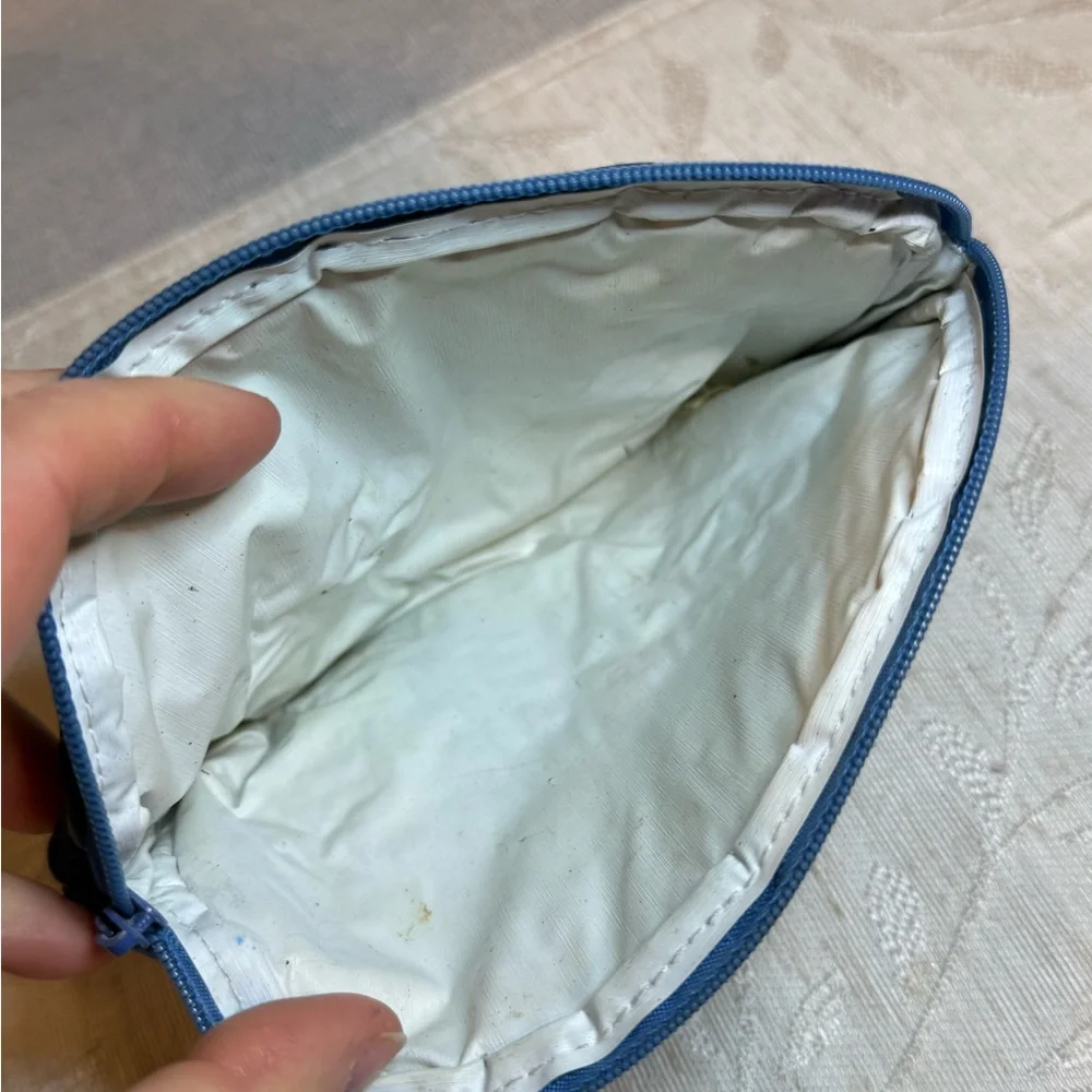 Vtg Lillian Vernon Quilted Floral Cosmetic Bag Navy Blue Makeup Pouch‎ 7”x5”